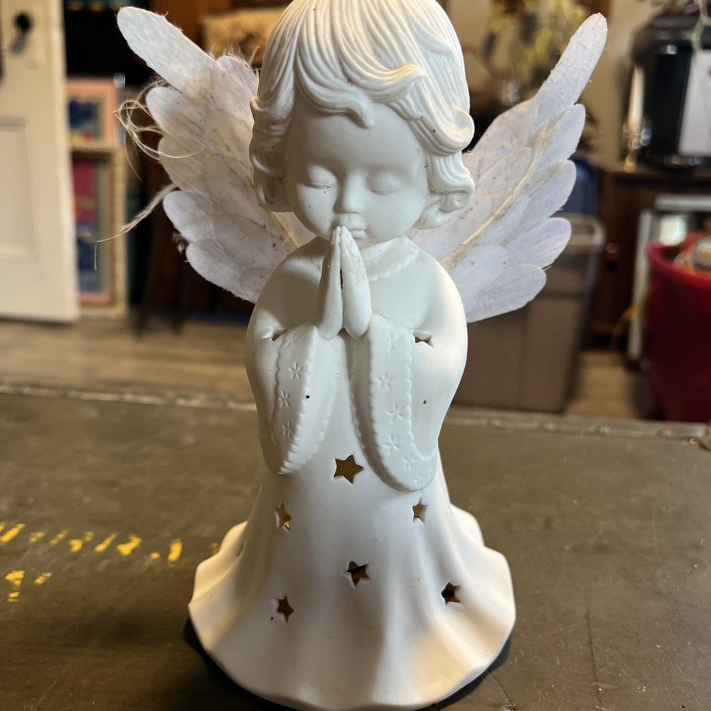 Fiber Optic Tabletop 8" Porcelain Angel w Wings Color Changing GCC 2003 Figurine